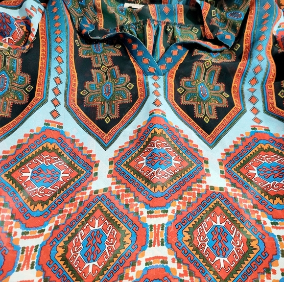 Gibson Latimer Women’s Tunic Top Medium Boho Geometric Print 3/4 Sleeve Sheer - Picture 5 of 11